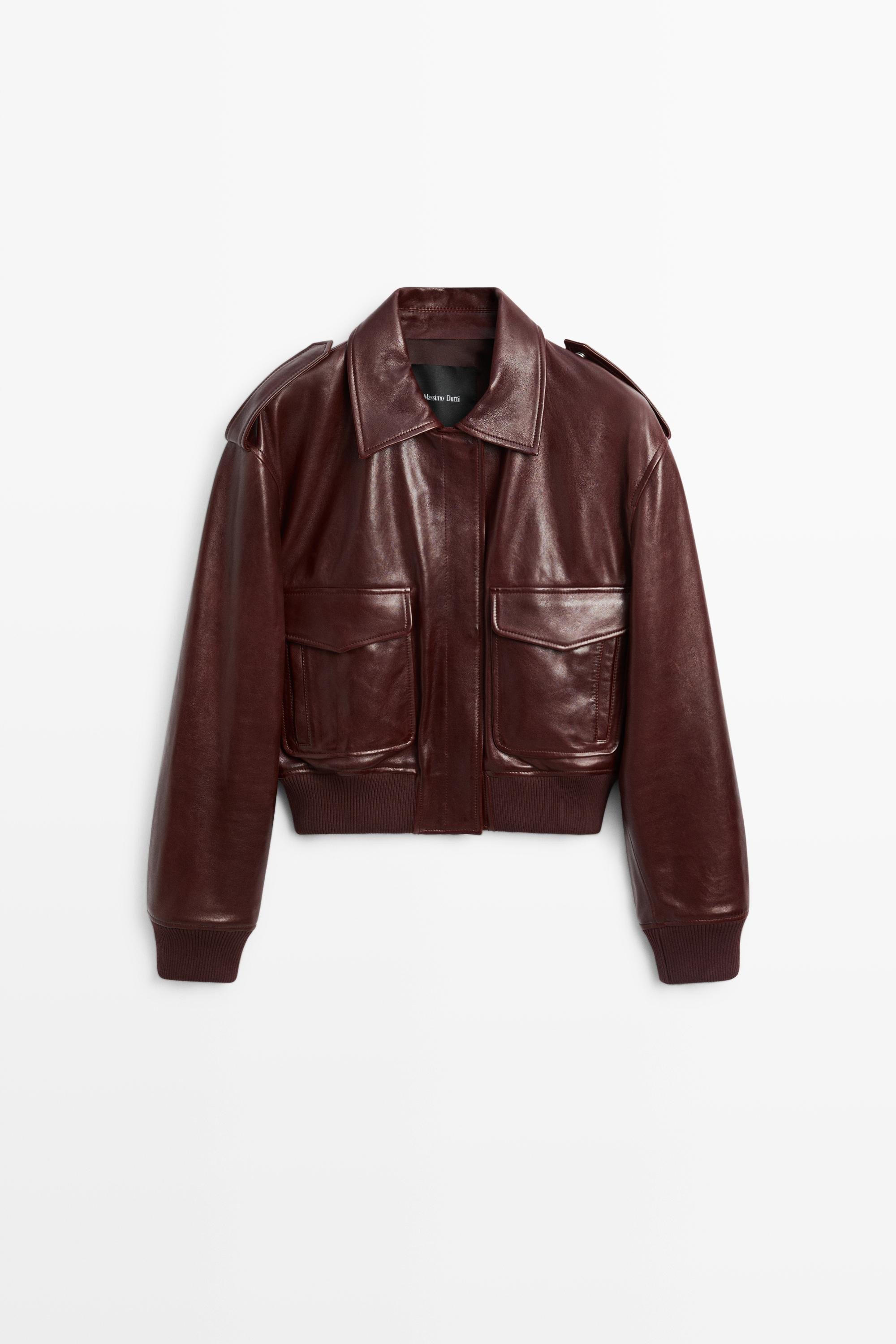 Nappa leather bomber jacket with pockets - MAROON | Massimo Dutti US