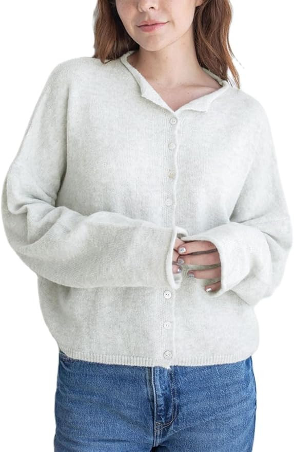 Women Casual Cardigan Sweater Lightweight Loose Crewneck Button Down Long Sleeve Basic Knit Tops | Amazon (US)