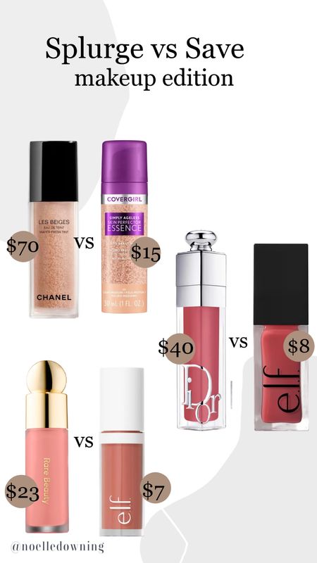 Splurge vs save make up edition 

Covergirl, elf, NYX, Chanel, rare beauty, Dior 

#LTKStyleTip #LTKBeauty #LTKFindsUnder50