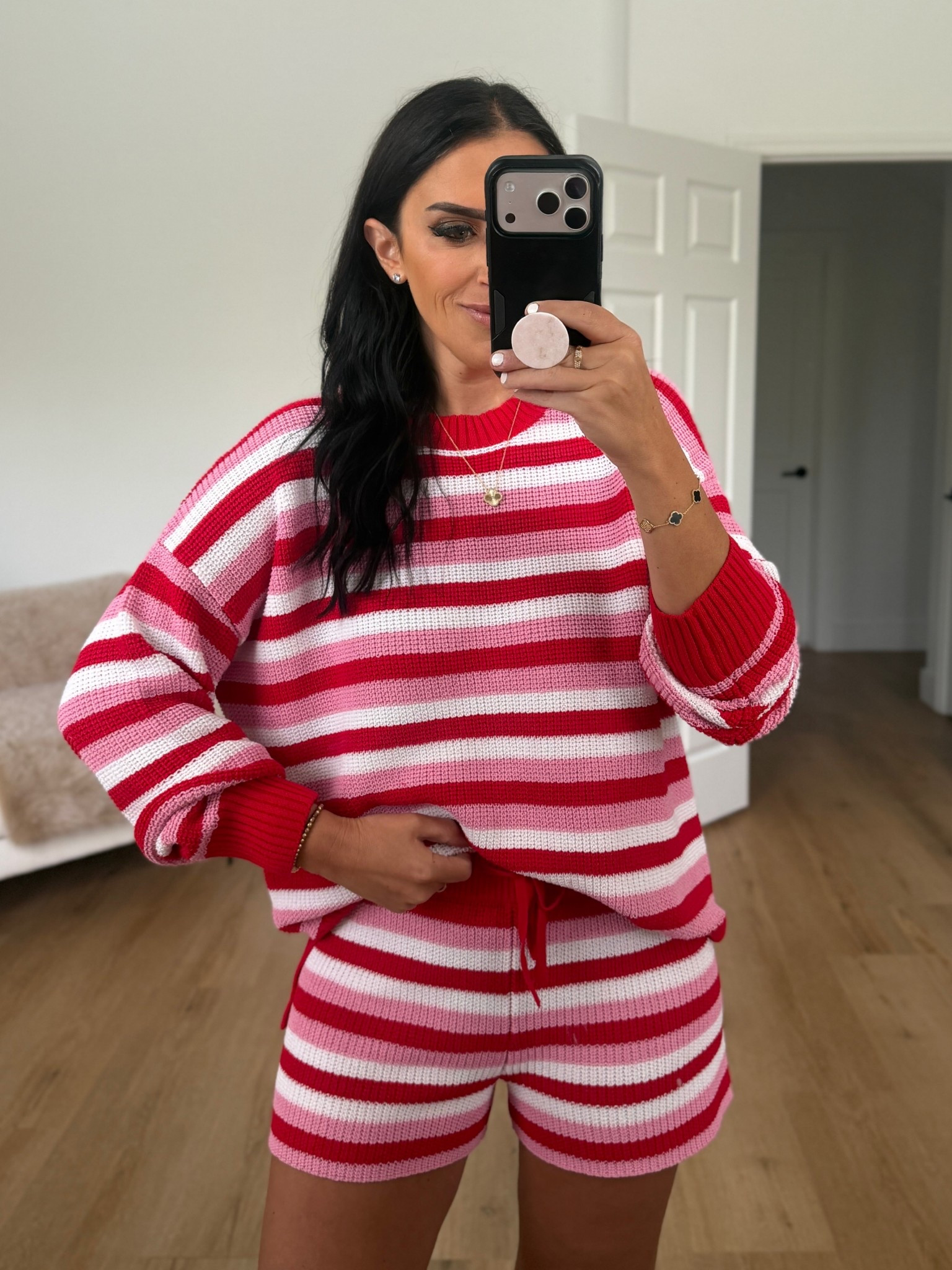 Beach Riot Stripe Cotton Cover Up Sweater and shorts wearing size medium 