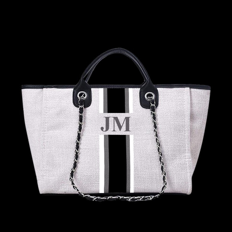 The Lily Canvas Weekend Washed Grey with White, Grey and Black Jumbo | Lily and Bean
