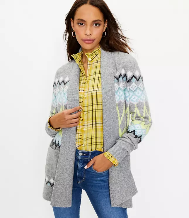 Fair Isle Pocket Open Cardigan | LOFT