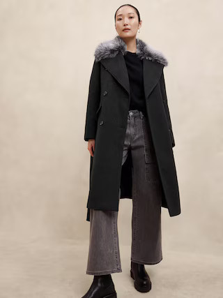 Fur Collar Tie-Waist Coat | Banana Republic Factory