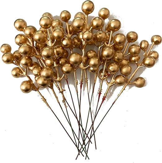Fake Christmas Picks Artificial Glitter Golden Berry Stem Ornaments Decorative Sticks for Christm... | Amazon (US)