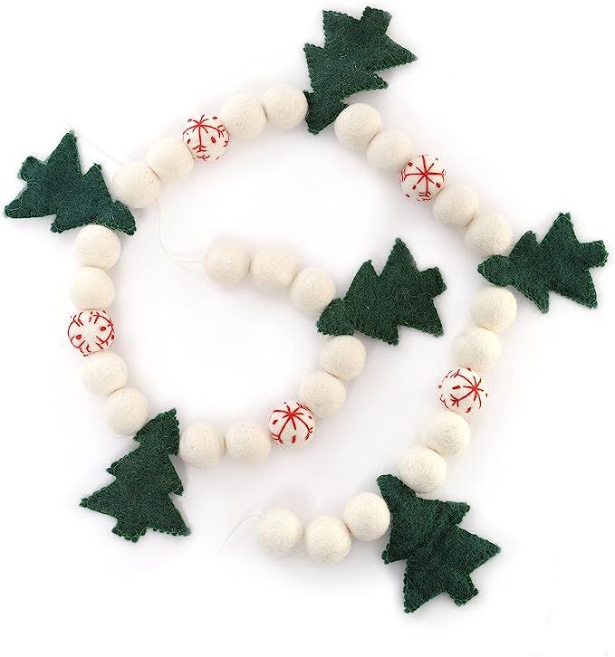 Amazon.com: Glaciart One Christmas Tree Felt Ball Garland - Pompom Holiday Decoration Hand-Made f... | Amazon (US)