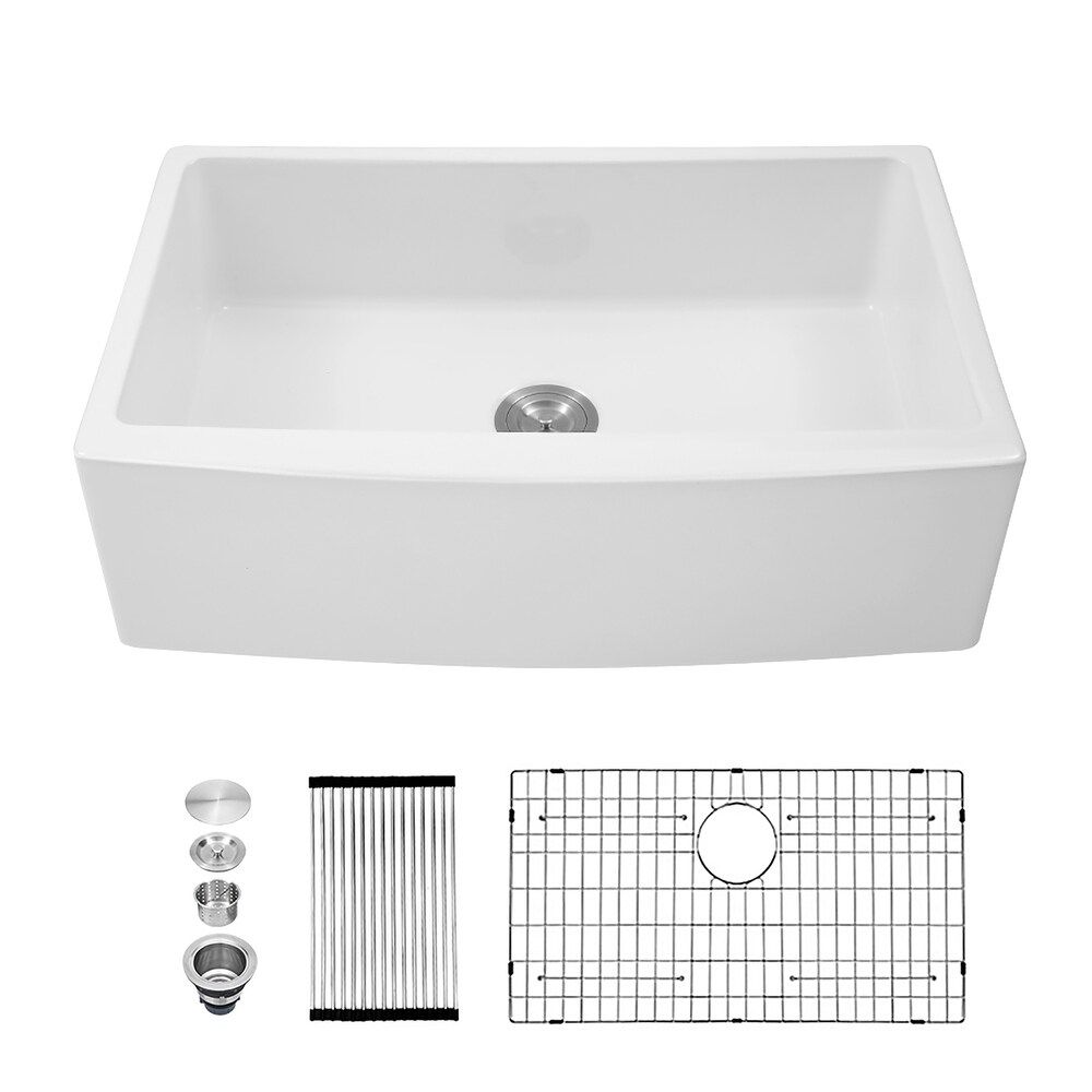 33" W x 21" D Porcelain Apron-front Farmhouse Kitchen Sink - 33" x 21" (33" x 21") | Bed Bath & Beyond