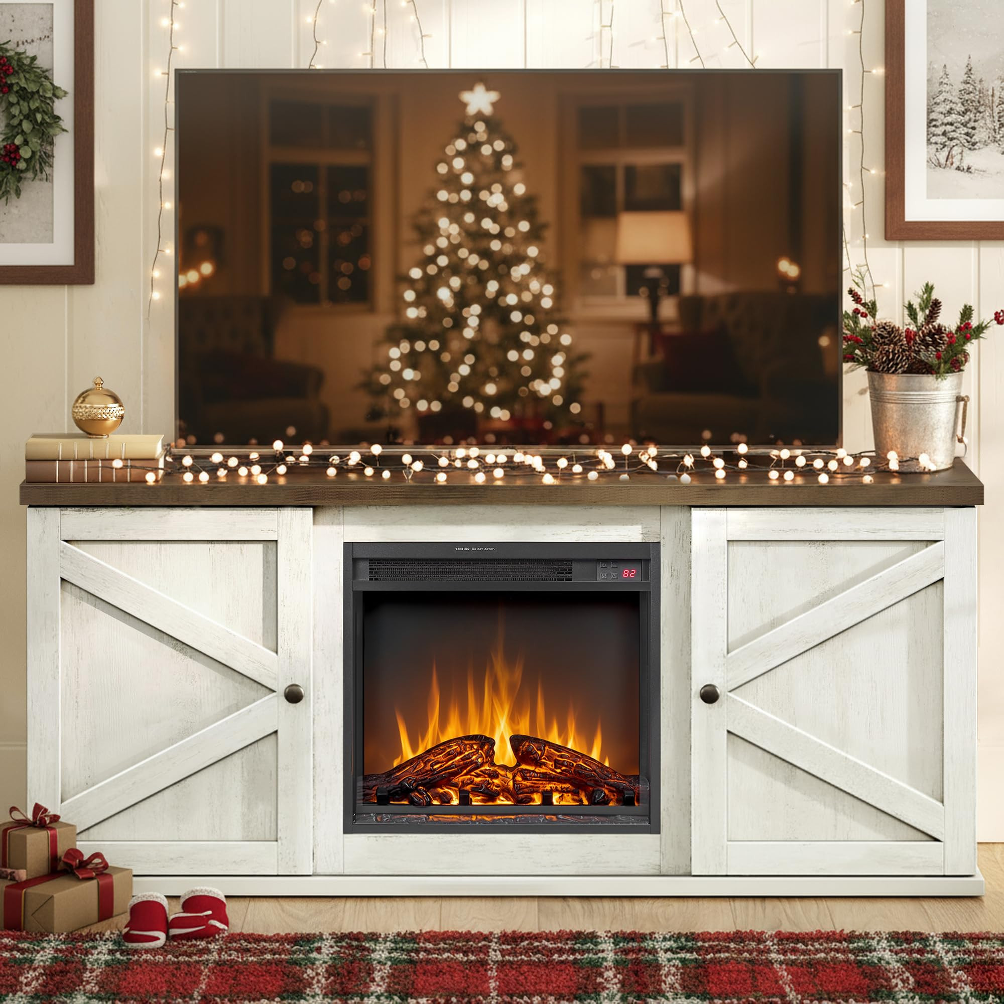 VASAGLE Fireplace TV Stand for TVs up to 65 Inches, 18-Inch ELectric Fireplace with Remote, Farmh... | Amazon (US)