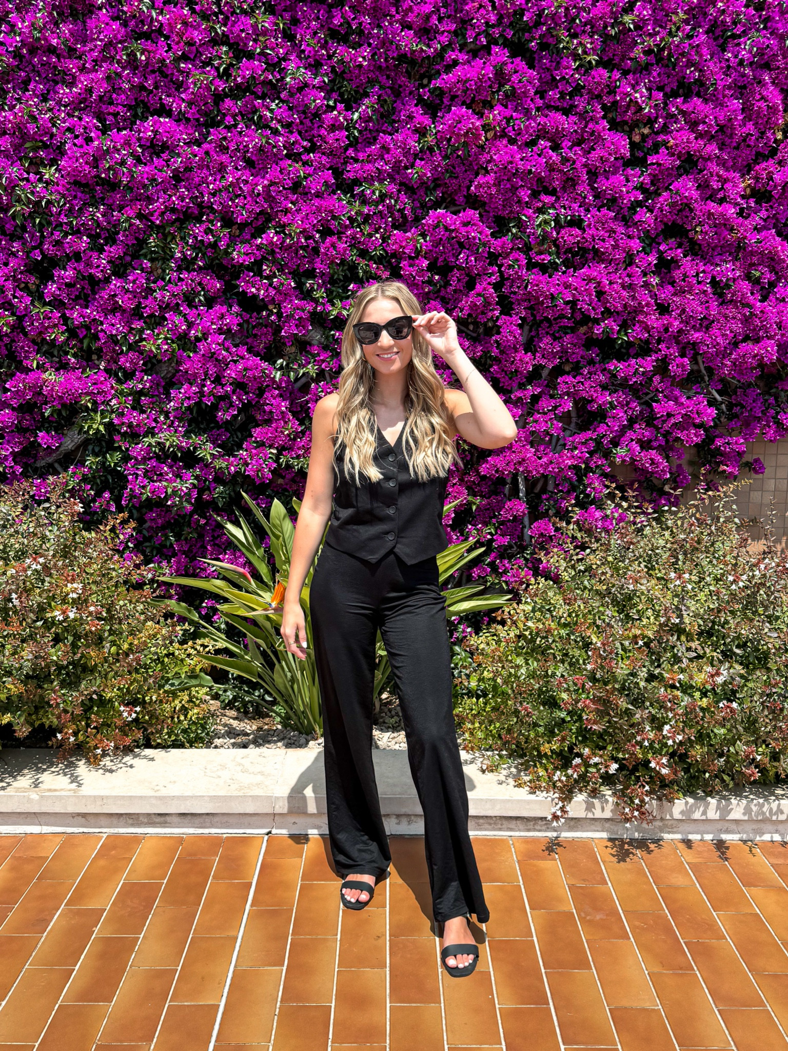 The perfect transition outfit from summer to fall! Layer a top under this vest for a cooler day and swap the sandals for your favorite pair of sneakers or boots! 