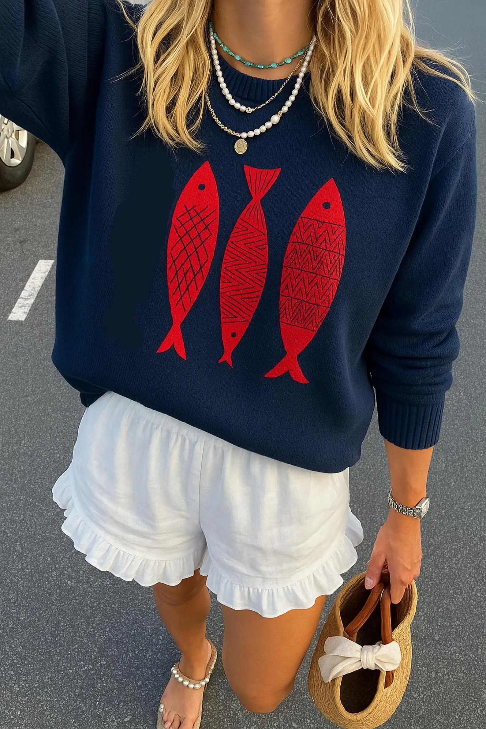 Red Fishy Crewneck Sweatshirt, Cozy Pullover, Gift for Her, Beach Wear, Vacation Wear, East Coast... | Etsy (Global)
