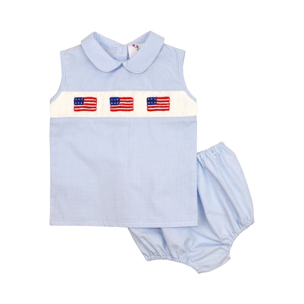 Blue Gingham Smocked Flag Diaper Set | Eliza James Kids