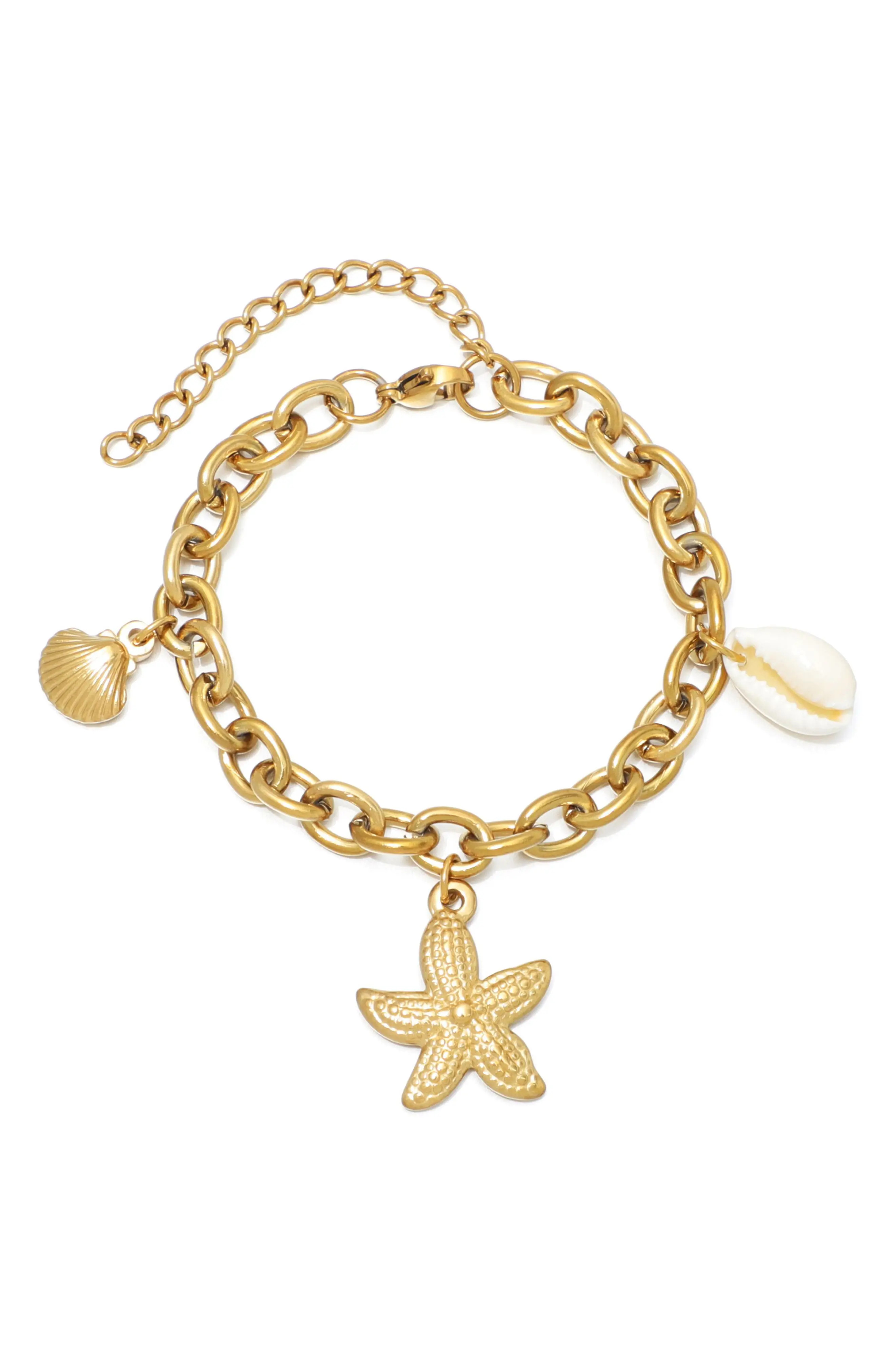 18K Gold Plated Starfish & Shell Charm Bracelet (Women) | Nordstromrack | Nordstrom Rack