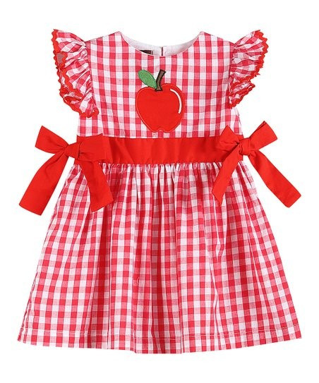 Red Gingham Apple Angel-Sleeve Bow-Waist Dress - Infant, Toddler & Girls | Zulily