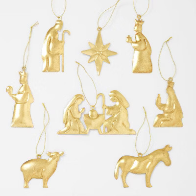 8pc Metal Nativity Christmas Tree Ornament Set Gold - Wondershop™ | Target