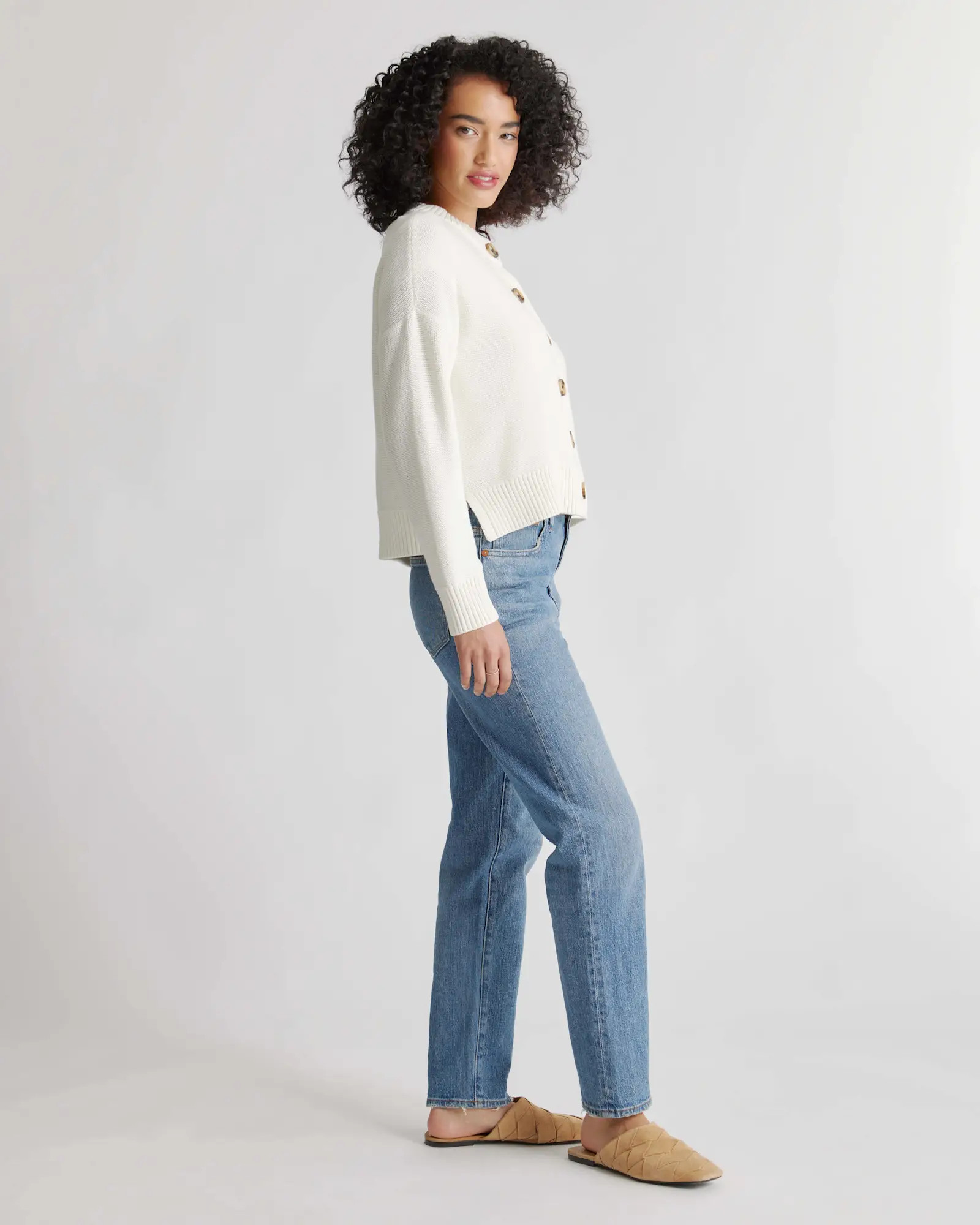 100% Organic Cotton Cropped Cardigan in Ivory | Quince