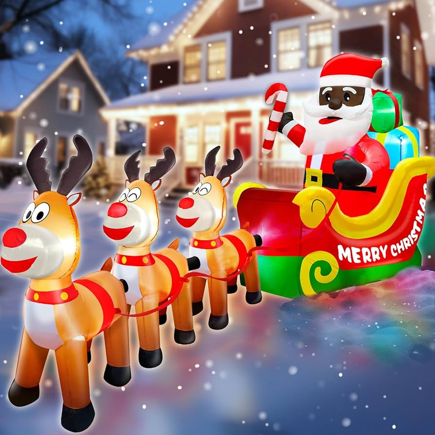 TURNMEON 12 Foot Long Christmas Inflatables Outdoor Decorations Black Santa Claus on Sleigh with ... | Amazon (US)