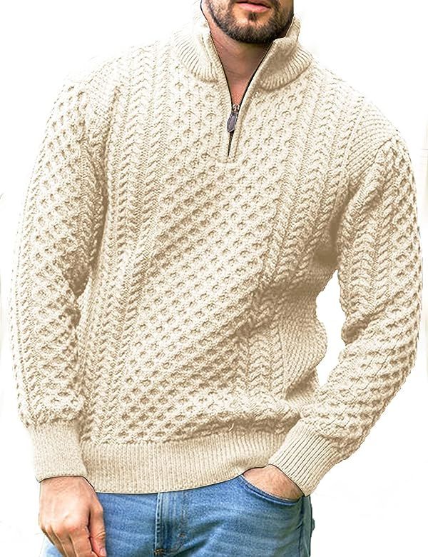 Vinsekep Men's Irish Fisherman Sweaters Cable Knit Half Zip Jacquard Pullover Sweater | Amazon (US)