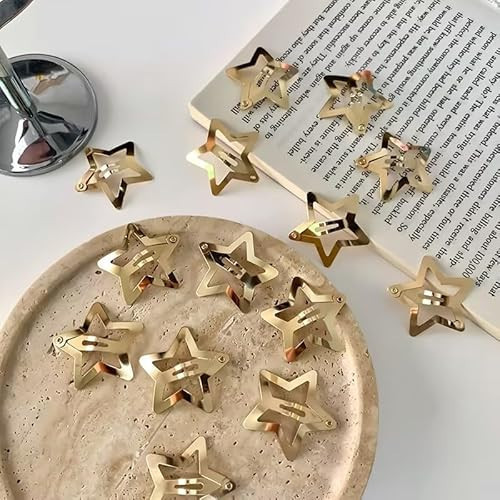 Junfamilee 10Pcs Gold Star Hair Clips Metal Snap Hair Clips Hair Barrettes Hair Side Clamps Headdress Cute Hair Accessories for Women Girls Kids | Amazon (US)