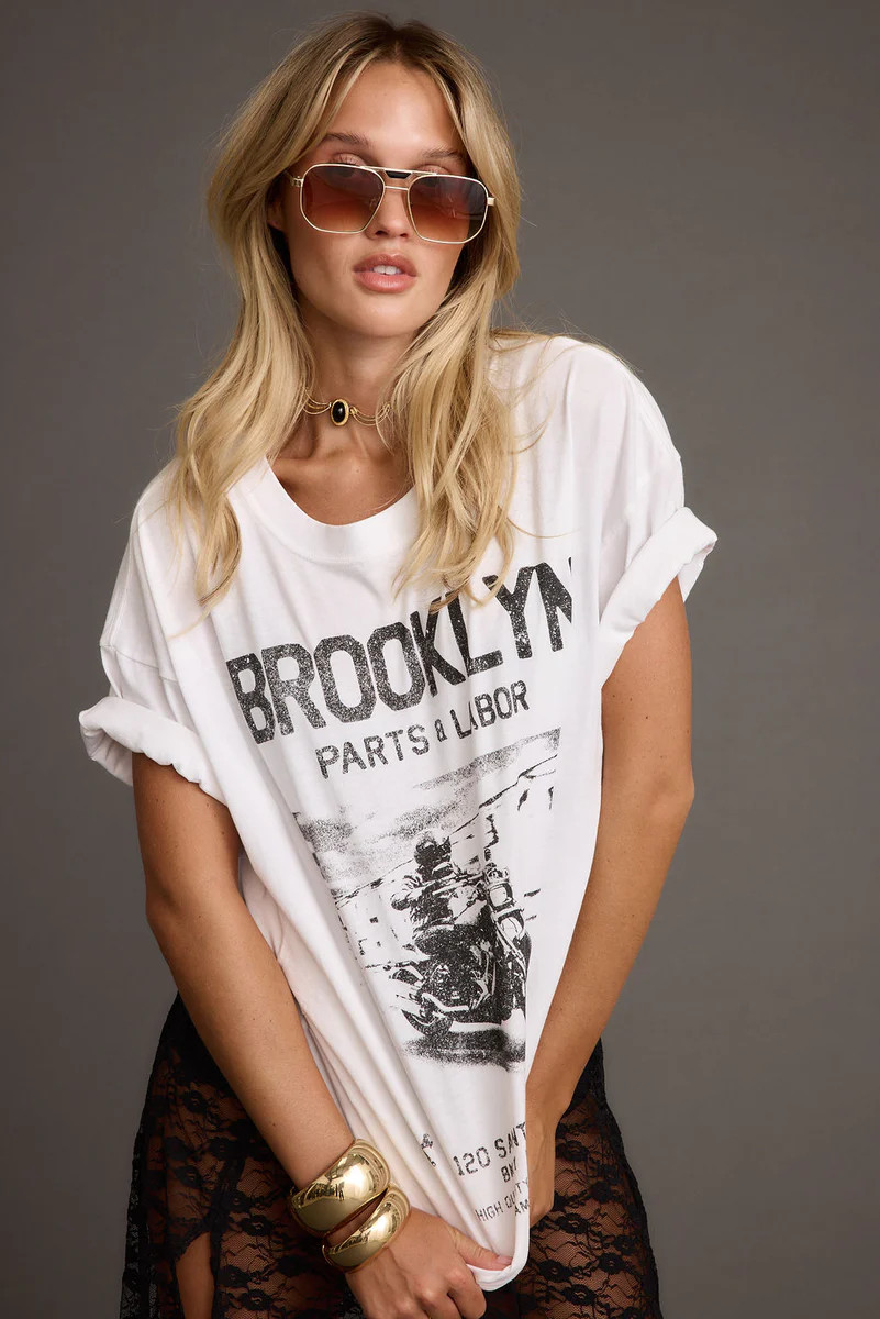 Brooklyn White Graphic Boyfriend Tee | 12th Tribe