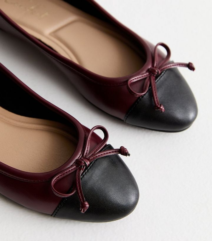 Burgundy Contrast Toe Cap Ballerina Pumps | New Look | New Look (UK)