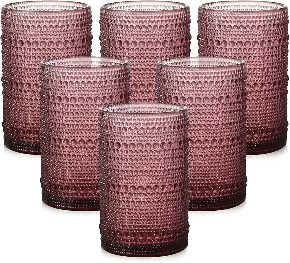 Vintage Glassware Drinking Glasses Set of 6,15 oz Hobnail Glass Cups,Embossed Purple Water Tumble... | Amazon (US)