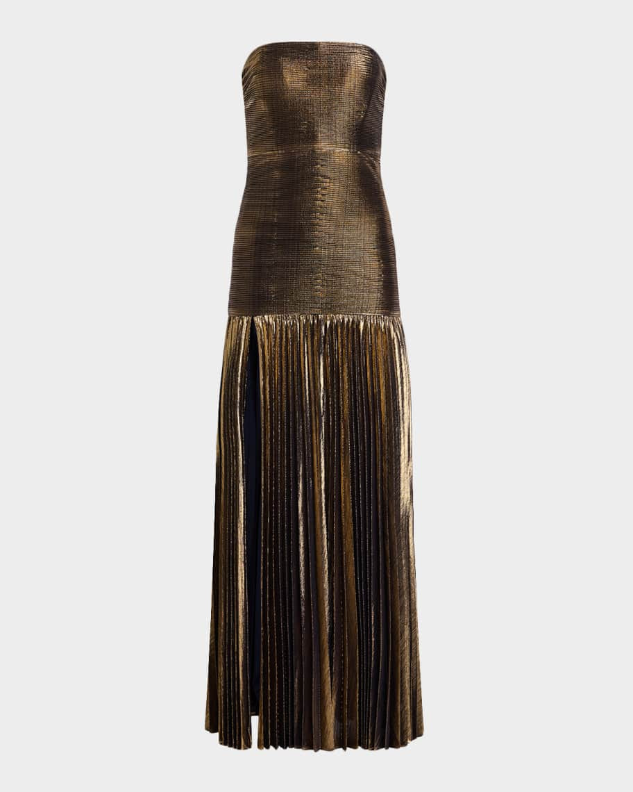 Helene Metallic Strapless Drop-Waist Gown | Neiman Marcus