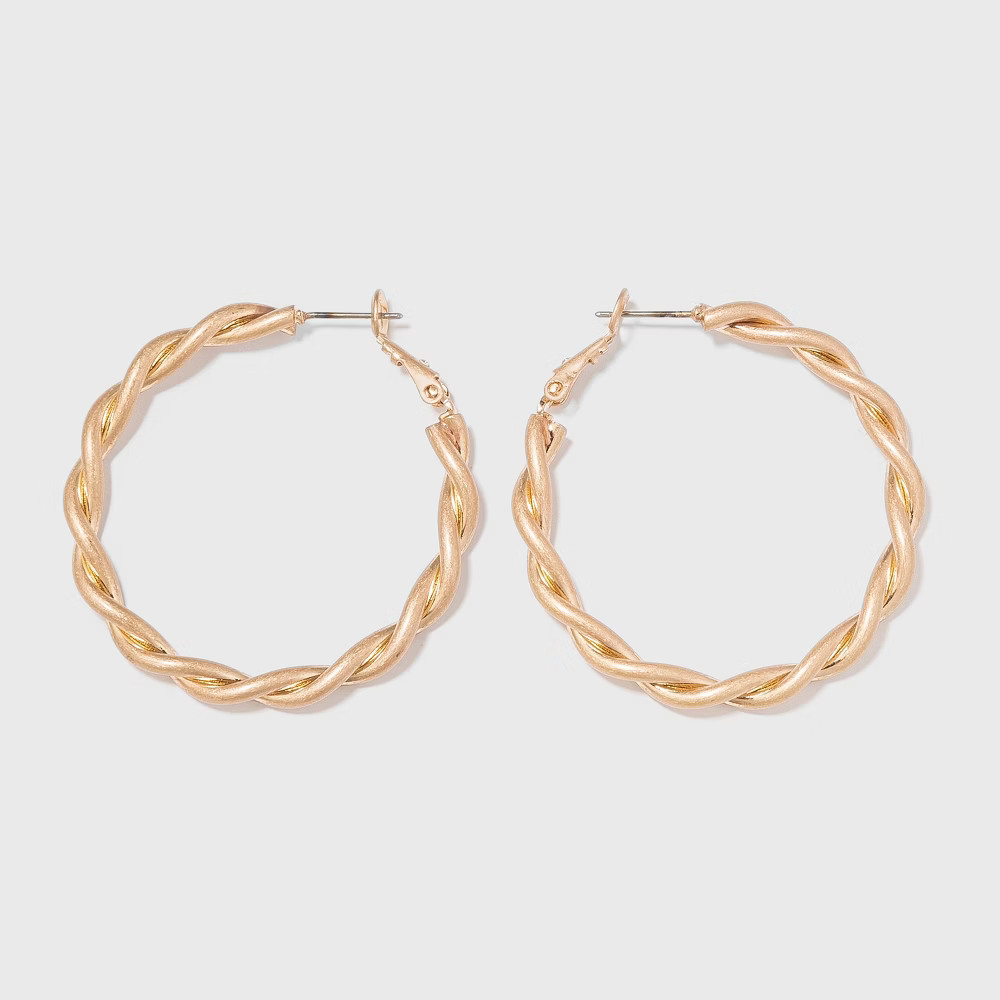 Worn Gold Twisted Lever Back Hoop Earrings - Universal Thread Gold | Target