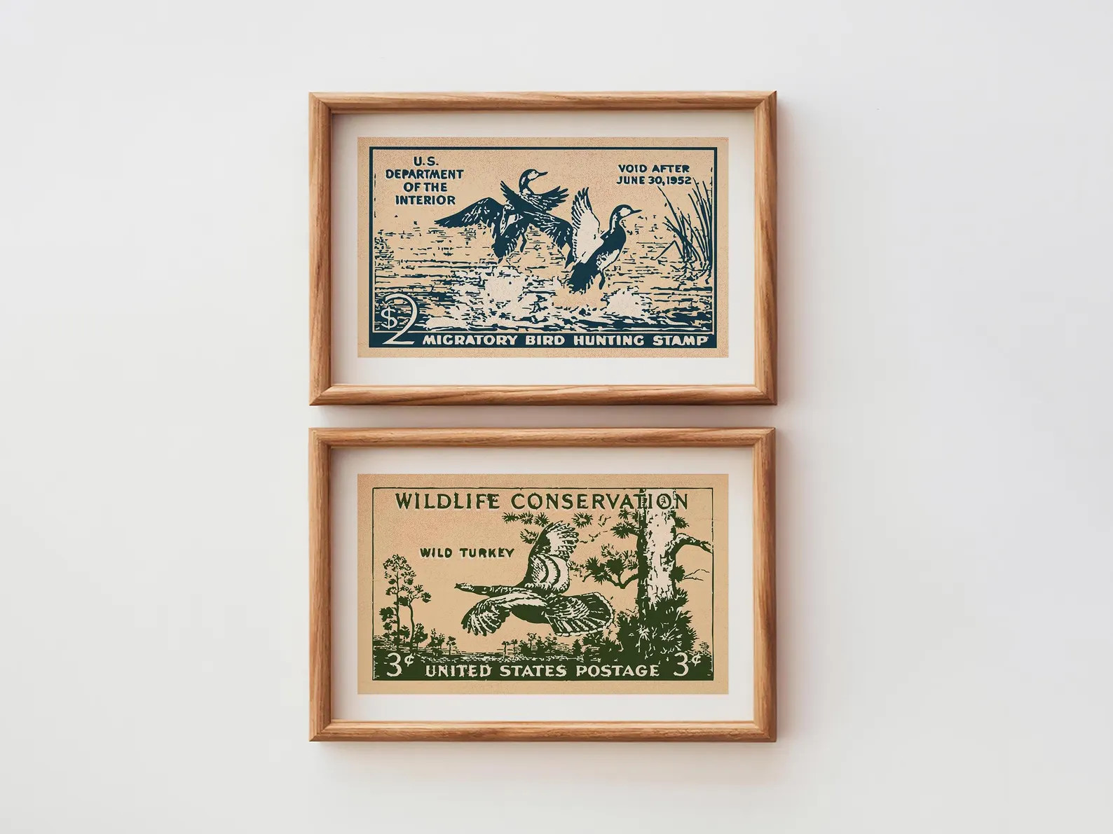 Retro Wildlife Stamp Prints Outdoors Art Gift for Hunter Poster Set of 2 Hunting Wall Art Cabin D... | Etsy (Global)
