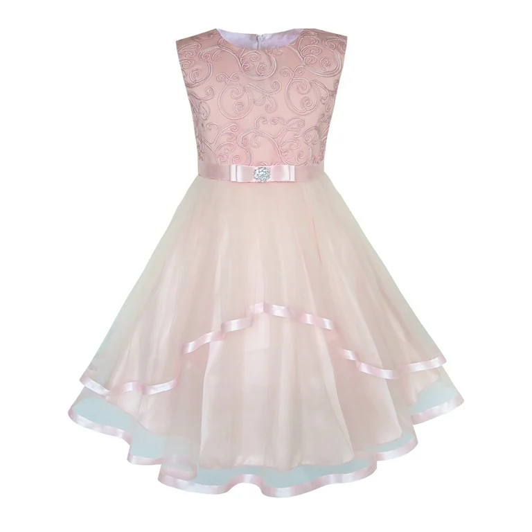 Flower Girls Dress Blush Belted Wedding Party Bridesmaid 4 | Walmart (US)