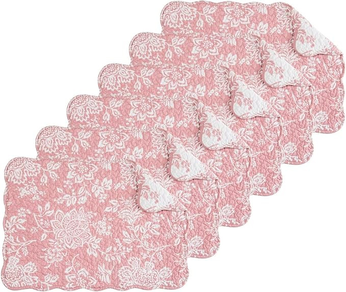 C&F Home Thea Pink Floral 100% Cotton Quilted Vintage Set of 6 Placemats, 13" x 19" All Seasons S... | Amazon (US)