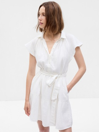 Crinkle Gauze Flutter Sleeve Mini Shirtdress | Gap (US)