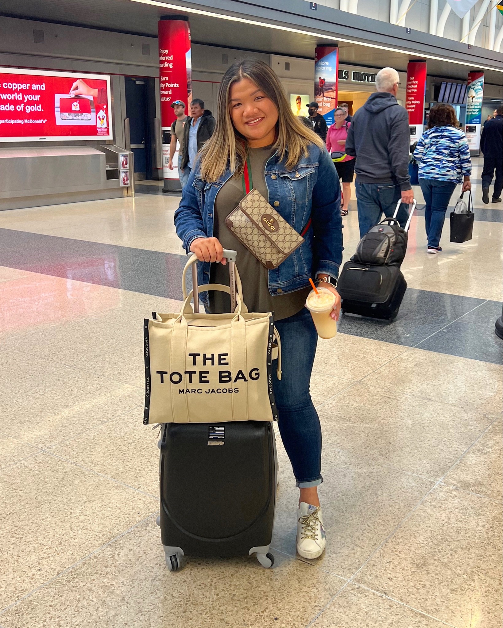 Airport outfit 
Old Navy Denim Jacket - XL
American Eagle Jeans - 16 short
Gucci bumbag 
Marc Jacobs Tote bag Large
Golden Goose Sneakers

#LTKfit #LTKtravel #LTKstyletip