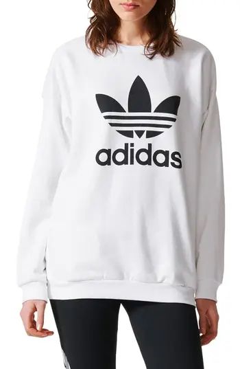 Women's Adidas Originals Trefoil Crewneck Sweatshirt, Size X-Small - White | Nordstrom