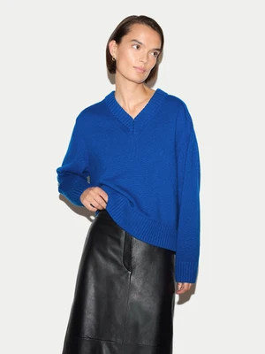 Wool Cashmere Blend V Neck Jumper | Blue | Jigsaw (UK)