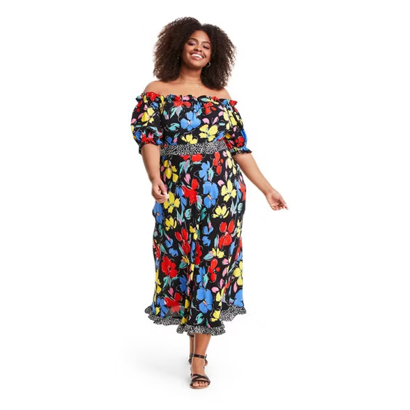 Floral Off the Shoulder Puff Sleeve Dress - RIXO for Target Black | Target