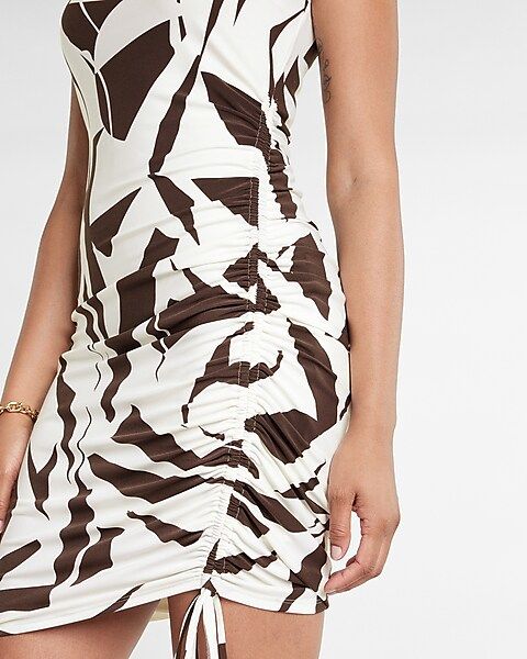 Abstract Print Matte Jersey Ruched Side Tie Mini Dress | Express