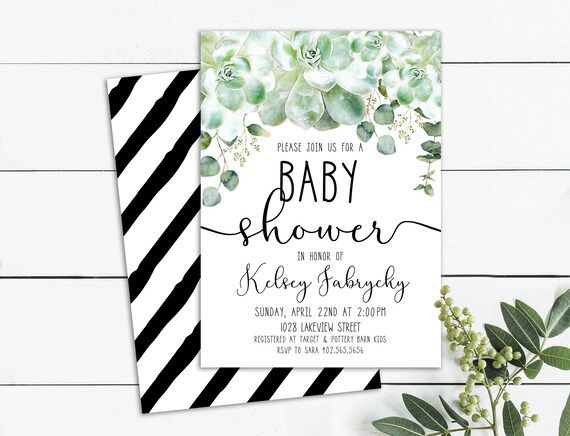 Succulent Baby Shower Invitation, Baby Shower Invitation, modern baby shower invite, watercolor, bab | Etsy (US)