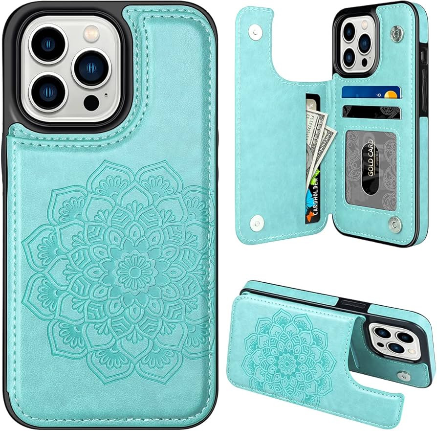 MMHUO for iPhone 14 Pro Case with Card Holder, Flower Magnetic Back Flip Wallet Case for Women, P... | Amazon (US)