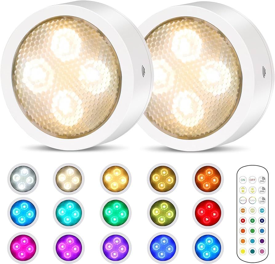 Puck Lights with Remote Control Battery Operated Wireless LED Under Cabinet Lights, Stick on Tap ... | Amazon (US)