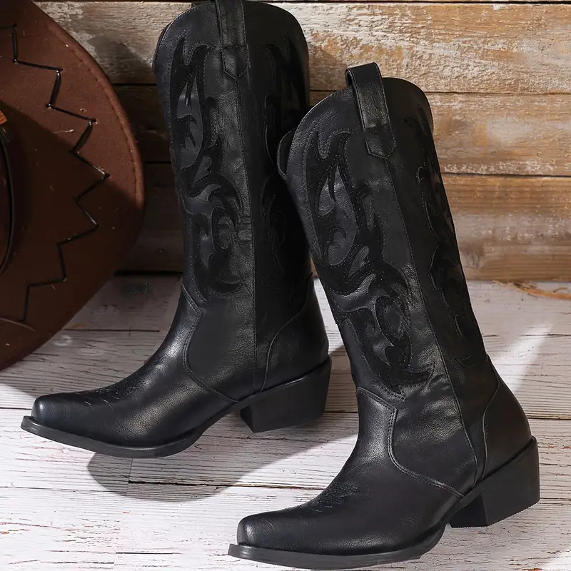 Women's Chunky Heeled Western Boots Fashion Square Toe V - Temu | Temu Affiliate Program