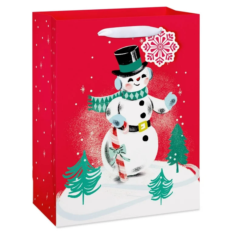American Greetings 9 in. Medium Christmas Red Gift Bag, Snowman (1-Count) | Walmart (US)