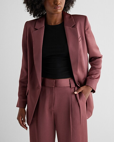 Satin One Button Cinched Boyfriend Blazer | Express