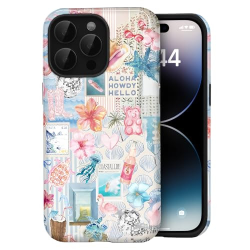 Compatible with iPhone 15 Pro Case, Aesthetic Summer Phone Case Cute Pink Flower Sea Life Collage... | Amazon (US)