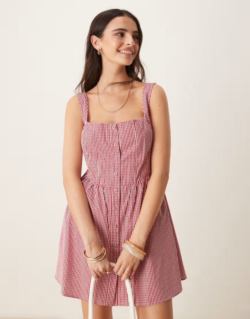 Glamorous milkmaid corset mini dress in red gingham | ASOS (Global)