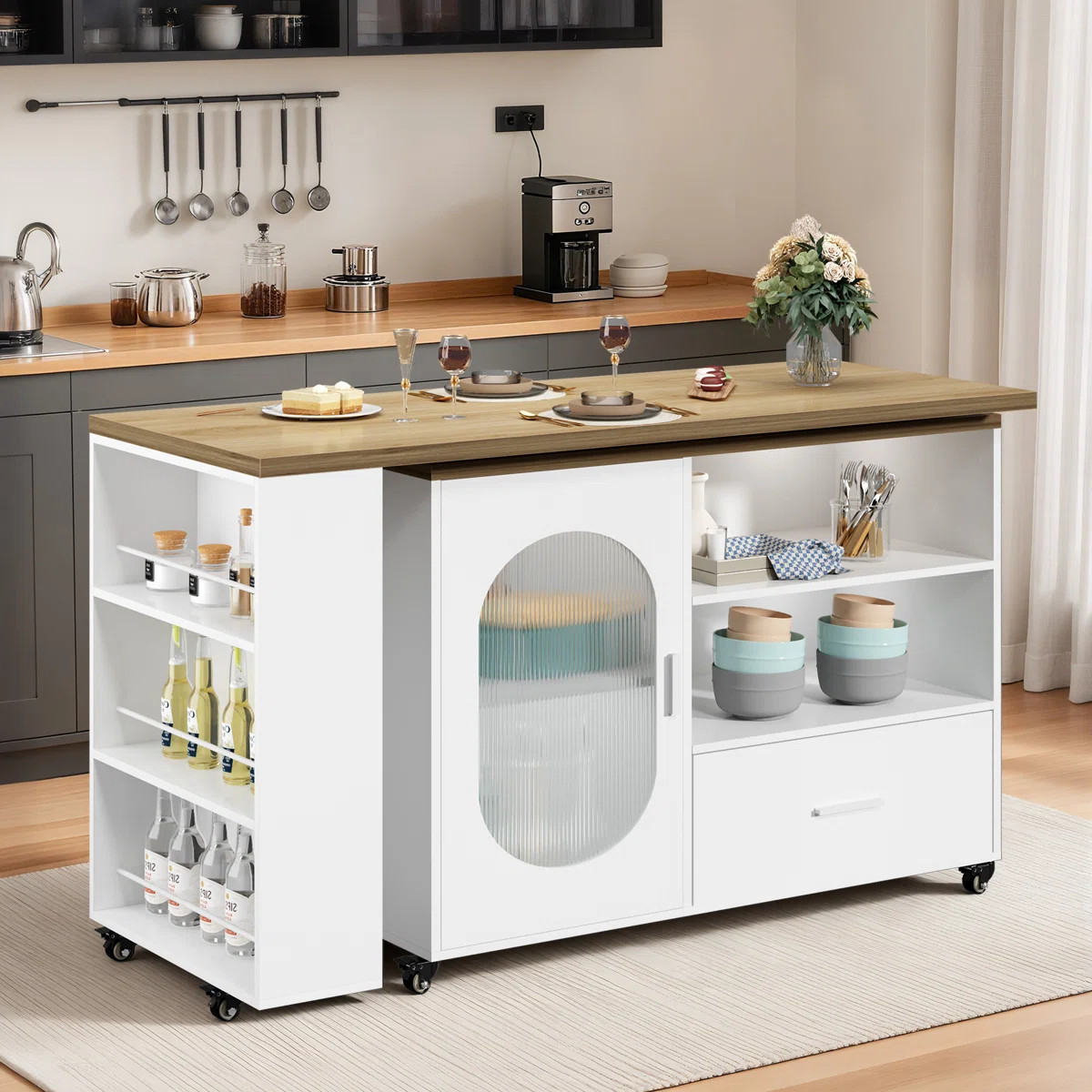 Kitchen Island With Extended Table, Storage Cabinet, Drawers | Wayfair North America