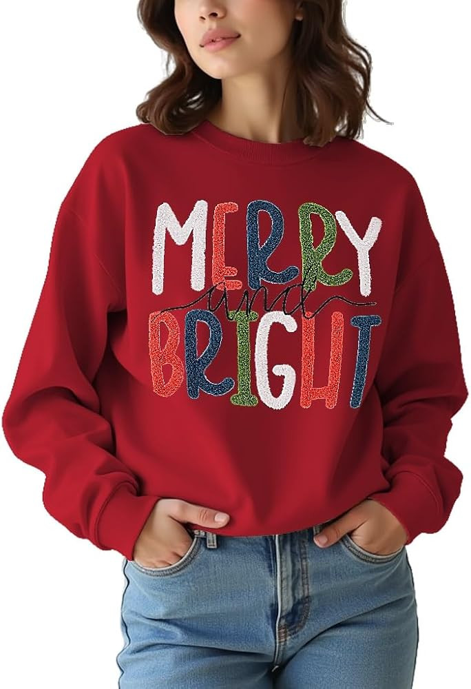 MODNTOGA Women's Merry and Bright Crewneck Sweatshirt Long Sleeve Merry Christmas Sweatshirt Retr... | Amazon (US)