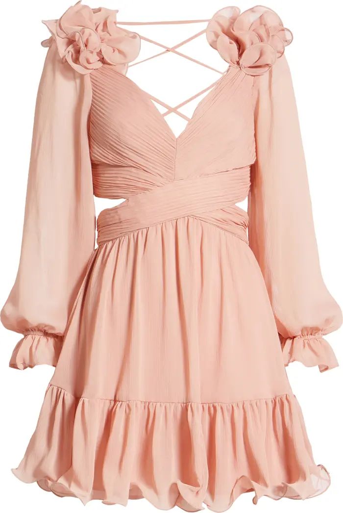 VICI Collection Long Sleeve Cutout Chiffon Babydoll Dress | Nordstrom | Nordstrom