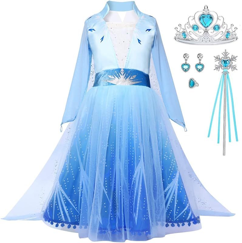 Princess Costumes for Little Girls Halloween Party Cosplay Dress Up with Accessories Blue | Amazon (US)