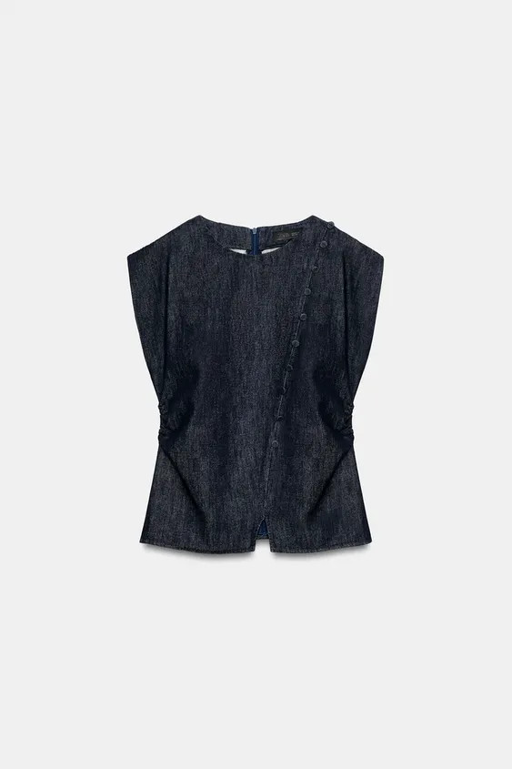 Z1975 DENIM TOP WITH COVERED BUTTONS | Zara UK