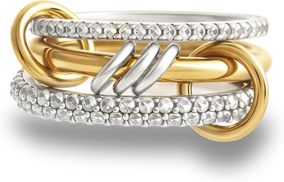 BKC Gold Stackable Rings for Women, 14k Gold Plated Chunky Statement Cubic Zirconia Rings, Silver... | Amazon (US)