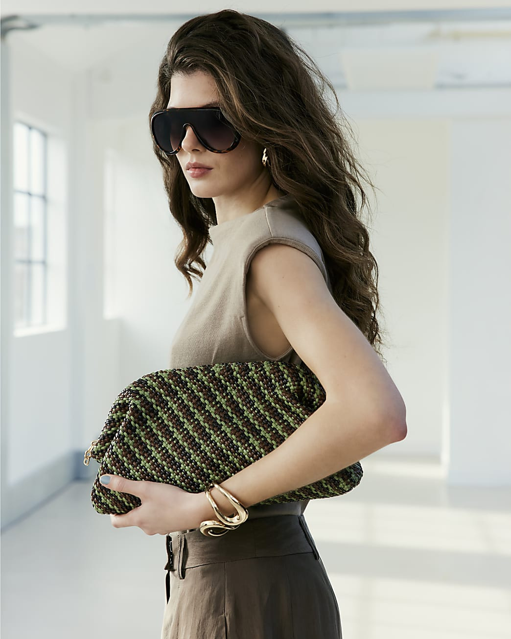 Brown RI Studio Weave Oversized Clutch Bag | River Island UK & IE